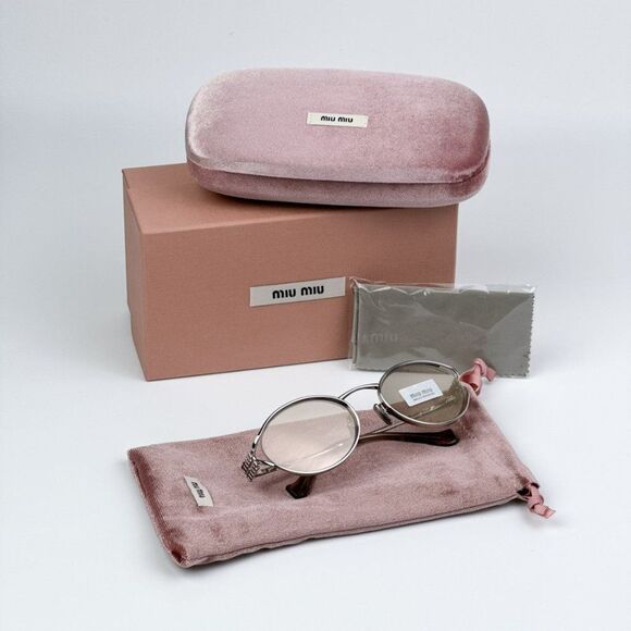 NEW Miu Miu MU52YS 1BC10F Silver Pale Gold Oval Unisex Sunglasses MU 52YS main image 10